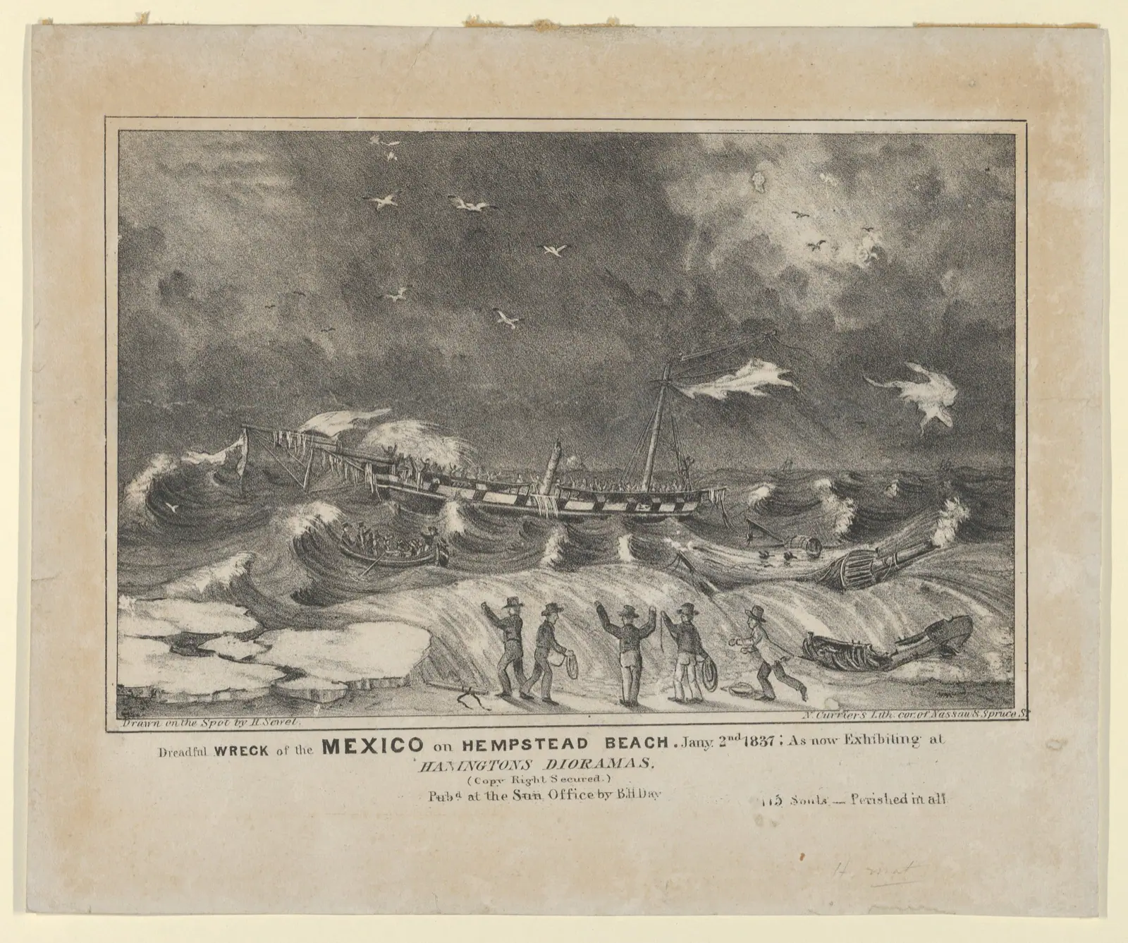 Dreadful Wreck of the Mexico on Hempstead Beach, January 2nd, 1837, after H. Sewell
