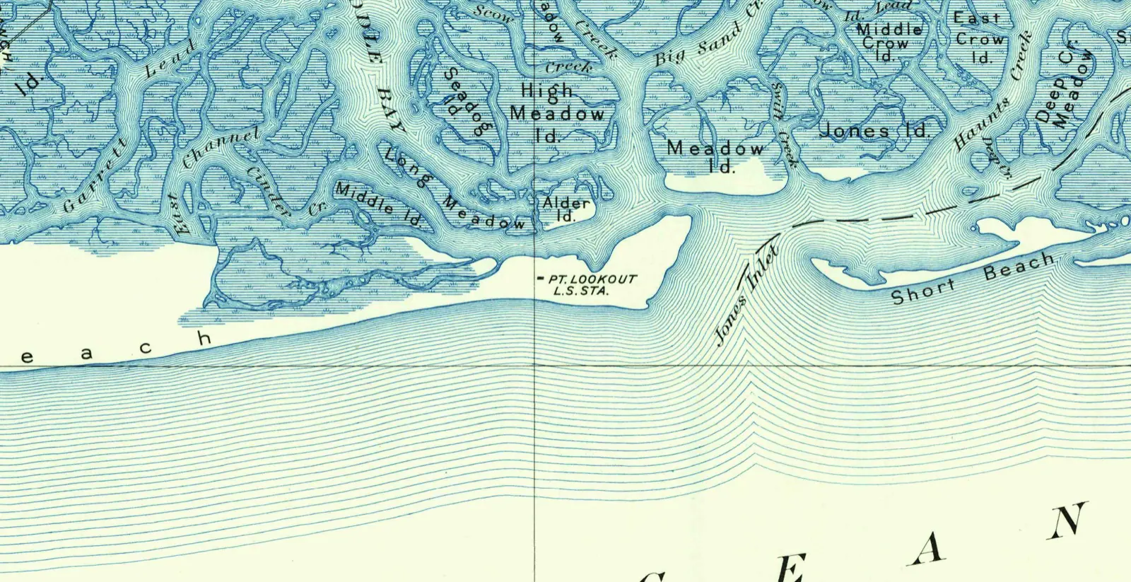 USGS Hempstead quadrangle, 1897 — Point Lookout and Jones Inlet detail ("PT. LOOKOUT L.S. STA.")