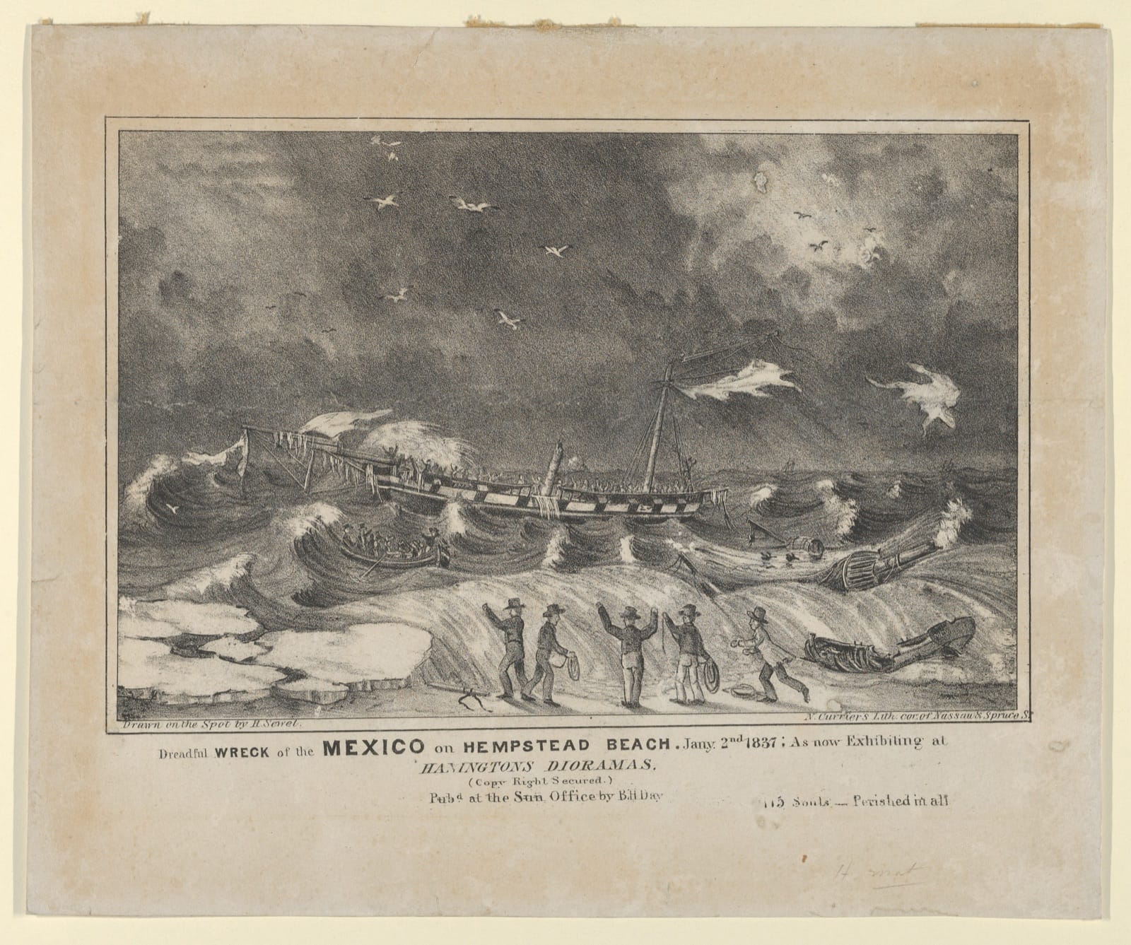 Dreadful Wreck of the Mexico on Hempstead Beach, January 2nd, 1837, after H. Sewell