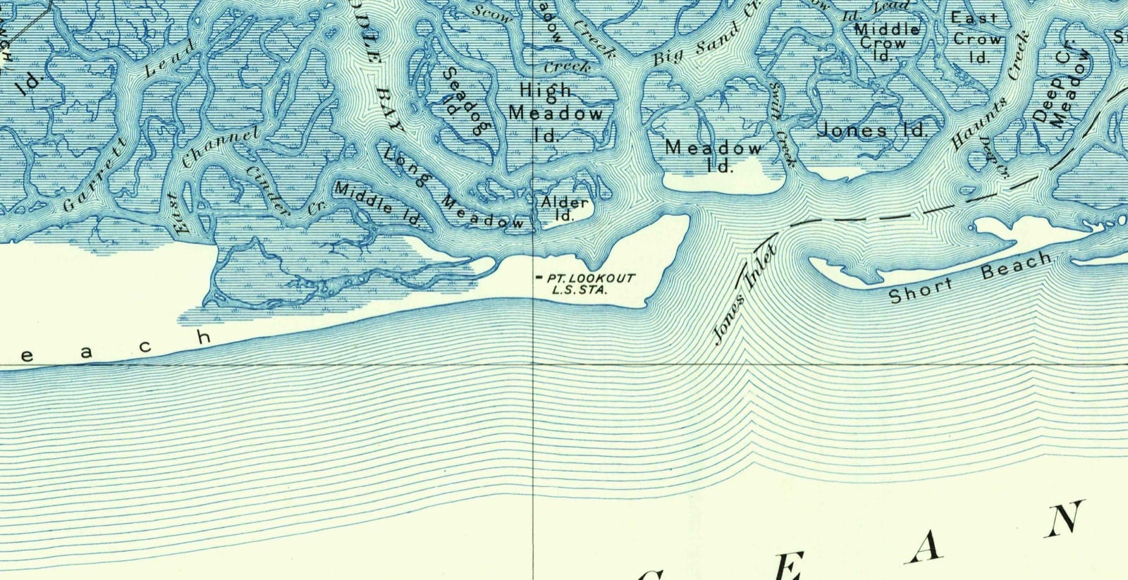 USGS Hempstead quadrangle, 1897 — Point Lookout and Jones Inlet detail ("PT. LOOKOUT L.S. STA.")