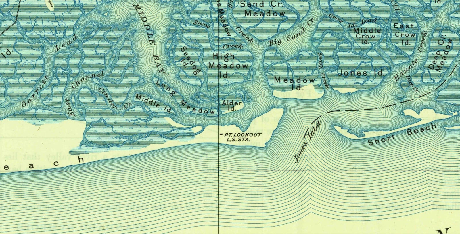 USGS Hempstead quadrangle, 1903 — Point Lookout and Jones Inlet detail